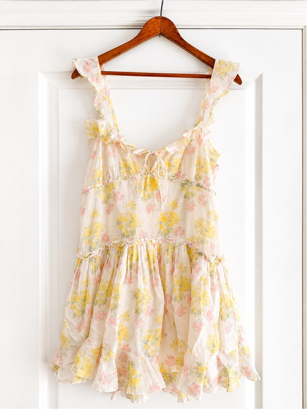 LoveShackFancy Frista Floral Ruffle Mini Dress Size Medium Cottagecore